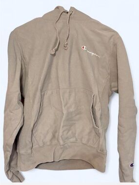 Champion Beige Pullover Hoodie with Script Logo